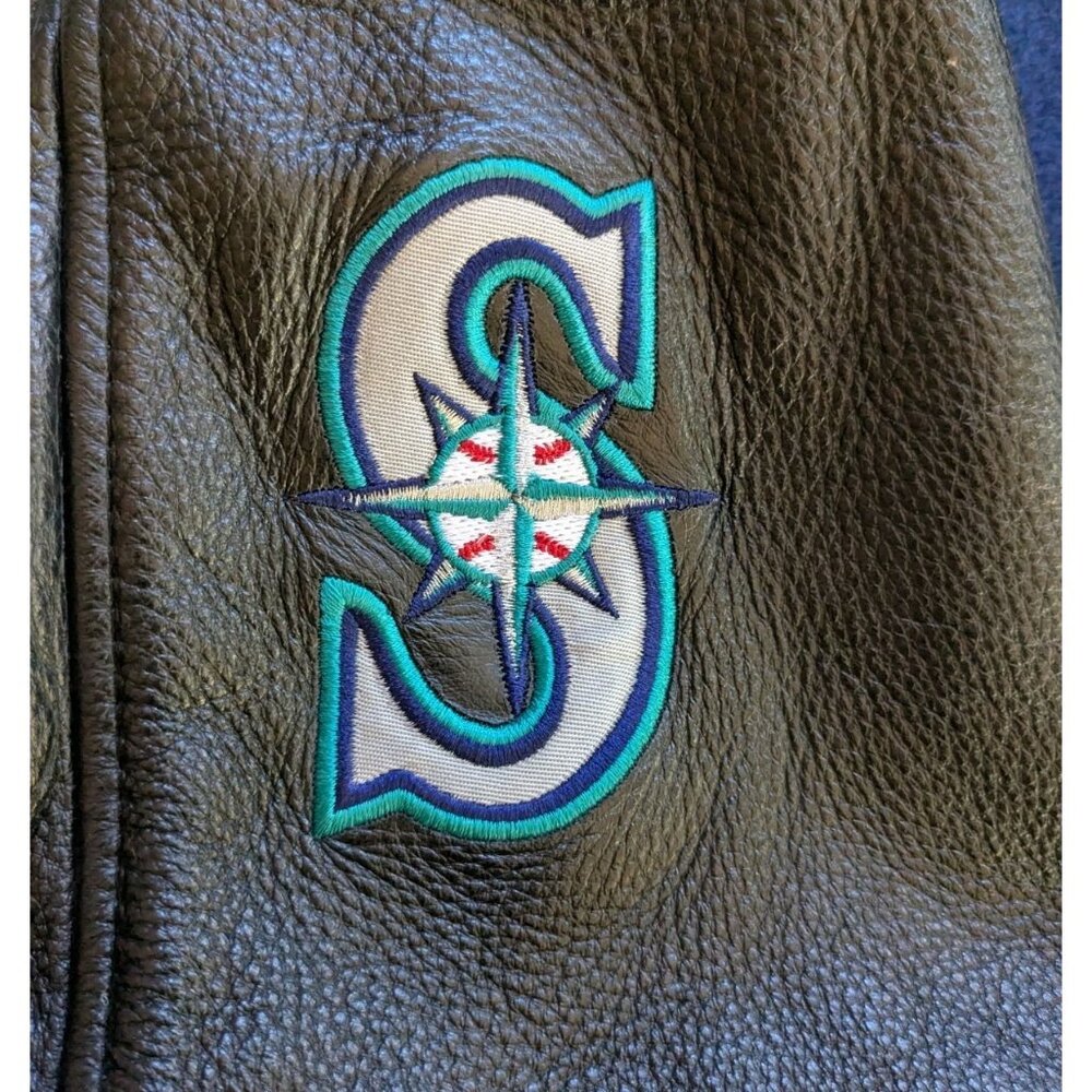 Vintage 90s Seattle Mariners NIKE Leather & Wool Baseball Varsity Jacket Mens XL - Picture 9 of 16